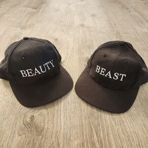 Vtg 80s Set Pair Of Disney Beauty and the Beast Couples Snapback Baseball Hats